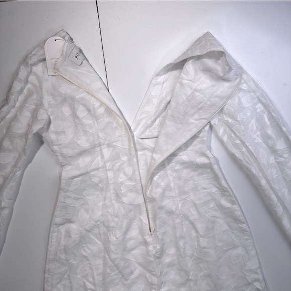 Rumer White Giselle Semi Sheer Cotton Jacquard Cut Out V-Neck Mini Dress NWT L - Picture 9 of 16